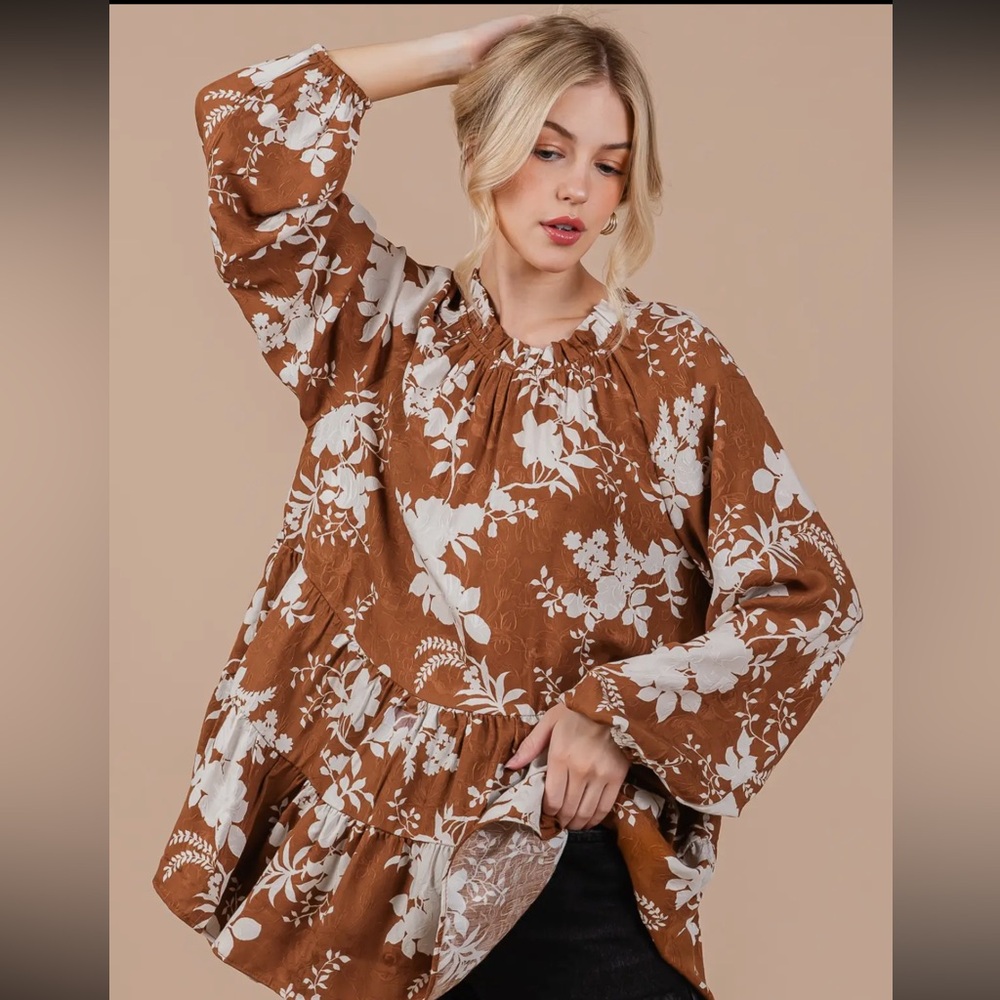 Boho Floral Print Long Sleeve Top
